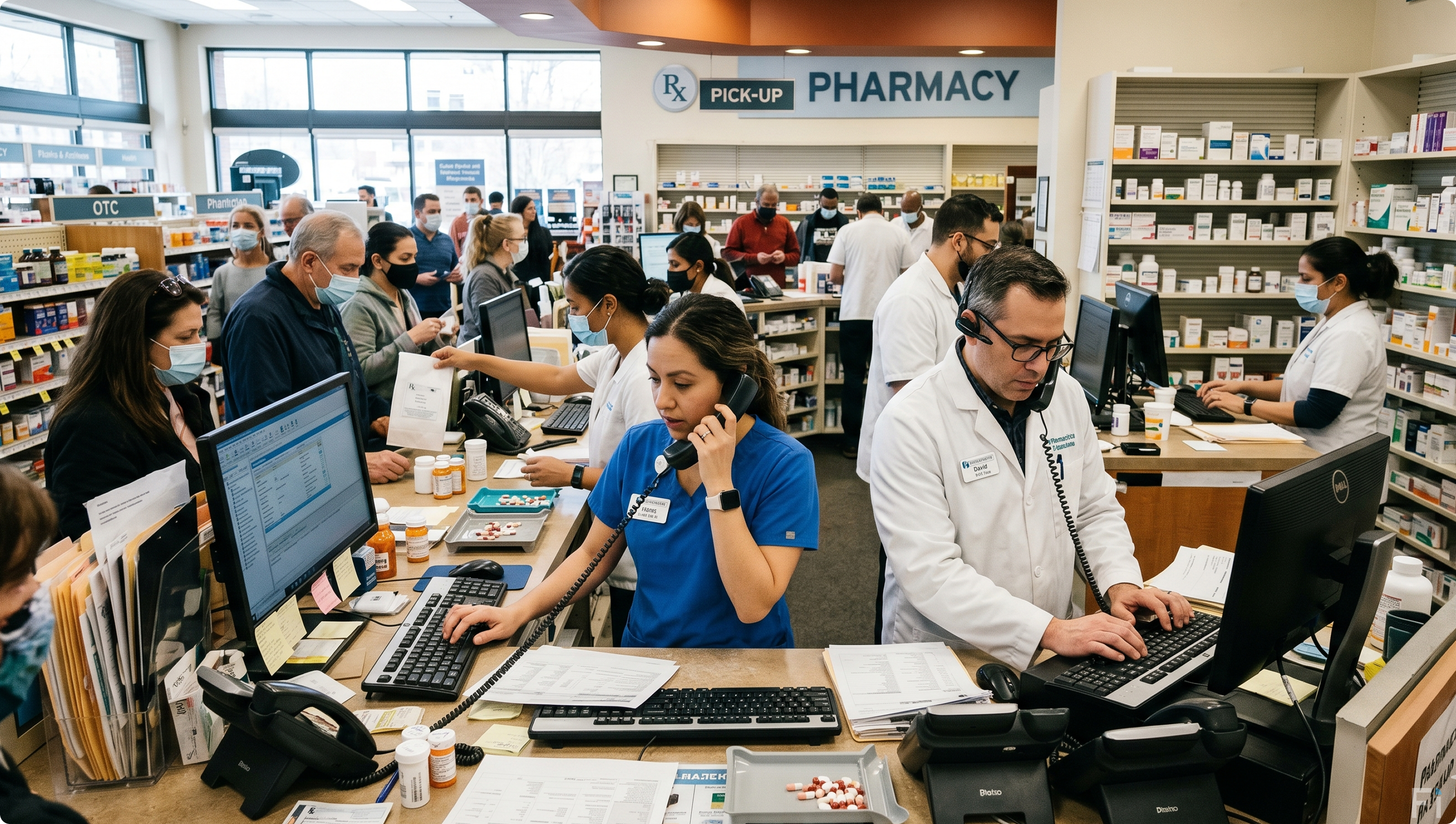 Pharmacy staff supported by mobile engagement tools